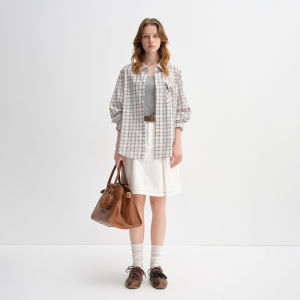 DUSHU | Plus Size Womens Plaid Shirt Drawstring Collar Pocket Cover