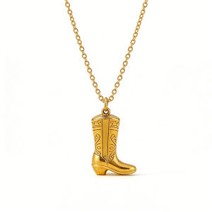 Stainless Steel Cowgirl Cowboy Boot Pendant Necklace For Women Western Jewelry Accessories