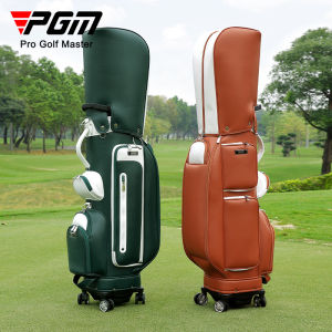 PGM Golf Stand Bag for Mans Womens Korean Trolley Bag Waterproof Super Fiber Leather Four Wheel Standard Ball Package Hidden Pull Rod