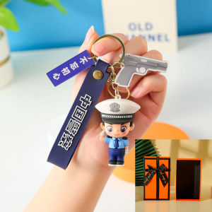 Police Themed Keychain Figurine Carabiner Style Backpack Pendant Creative Gift Key Holder PVC Material Military Style