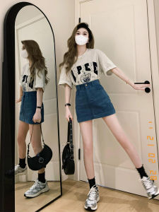 Váy Ngắn Bó Sát Cạp Cao Bằng Vải Nhung Kẻ Màu Xanh Klein Cho Nữ Mùa Hè Mỏng Thon Gọn Dáng Chữ A Váy Ngắn Thẳng