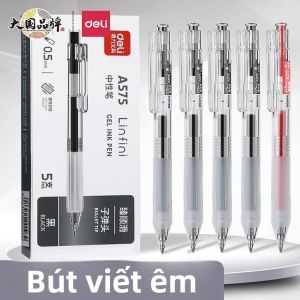 DELI | Bút Bi Nước Nhanh Khô Mượt Mà Có Nút Nhấn Đen Đỏ Dùng Cho Sinh Viên Thi Cử