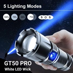 [SG Seller] GT50 Pro White Power 30W LED Beads Wide Range & Long Throw Zoomable Flashlight with 10000 mAh Rechargeable Battery Pack USB Type-C charging Outdoor Torchlight for Hiking Trekking Night Activity Security Guard Animal Rescue & Multipurpose Use