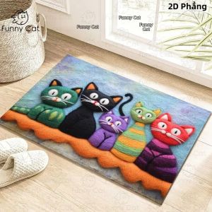 VIKAMA Sáu Chú Mèo Đầy Màu Sắc Thảm Trải Sàn Phòng Tắm Mềm Mại Mờ Trong Nhà Ngoài Trời Lối Vào Thảm Chống Trơn Trượt Chống Phai Màu Trang Trí Nhà