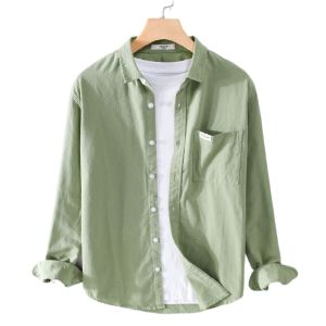 Shirt Mens Fashion Gentleman Breathable Pure Cotton British Style Outdoor Solid Color Slim Casual Long Sleeve Cotton Shirt