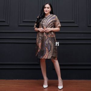 Dress Batik Lengan Pendek Pekaljaya M l xl xxl jumbo motif Kopri Hijau biru