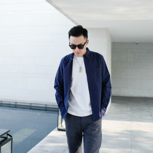 BF Original Wabash Cotton American Vintage Striped Shirt Mens Long Sleeve Tooling Blue Casual Shirt Teenagers