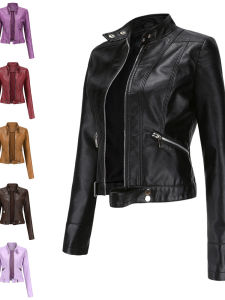 เสื้อแจ็คเก็ตหนังสั้นผู้หญิง ทรงเข้ารูป ปกติ แขนยาว ปกติ ฤดูใบไม้ผลิ 2023 ซิป ปกติ เสื้อคลุมกันหนาว แฟชั่นสตรี