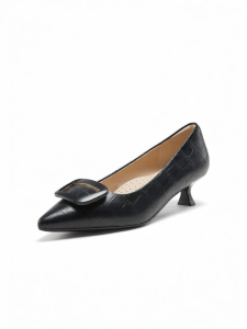 Belle | Leather Black Kitten Heel Shoes for Women