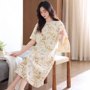 MiiOW | Pure Cotton Breathable Short Sleeve Womens Nightgown Summer Thin Lightweight Home Clothes Outwear Comfortable Sleep Dress