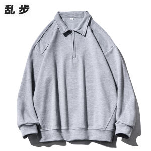 เสื้อฮู้ดคอปกพับหลวมๆ สำหรับผู้ชาย ฤดูใบไม้ร่วง 2025 แบรนด์เกาหลี วินเทจ สไตล์วิทยาลัย ลำลอง ปกโปโล แขนยาว ปกติ
