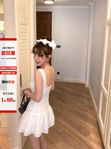 เสื้อเชิ้ตผู้หญิงผ้าฝ้ายลูกไม้สีขาวสไตล์โรแมนติกฝรั่งเศส DULA เสื้อเชิ้ตผู้หญิงทรงเข้ารูปยาวปานกลาง สายเดี่ยว แขนยาว ปิดด้วยกระดุม