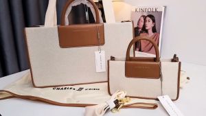 Túi nữ quai cầm đôi + đeo chéo size 21 & 38 thiết kế giản dịthanh lịch CK2-31220022 màu phối nâu