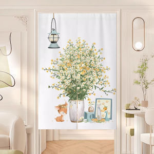 Green Plant Door Curtain Bedroom Bathroom Partition Curtain No Punching Kitchen Home Use Half-length Cloth Curtain