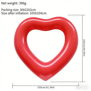 104 103CM Inflatable Heart Shaped Pool Float Oversized Love Heart Swim Ring with Thick PVC for Adults Couples Heavy Duty Donut