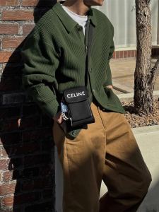 Rộng Rãi Thoải Mái Dệt Kim Mở Áo Khoác Cardigan Mùa Xuân Nam Mùa Thu Quân Sự Xanh Lá Bẻ Xuống Cổ Áo Áo Len Áo Khoác Ngoài Thời Trang Phong Cách Đô Thị