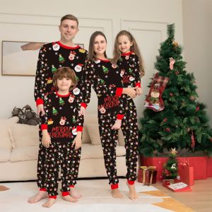 Christmas Family Matching Pajamas Cartoon Print Home Clothes Party Sleepwear for Four Members Fashionable And Stylish