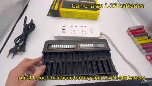 Battery Charger 18650 Charger 12 Slots Aa.Aaa Nickel Metal Hydride/Lithium Battery Smart Universal Charger with Display US-Plug High Quality Battery Universal Charger
