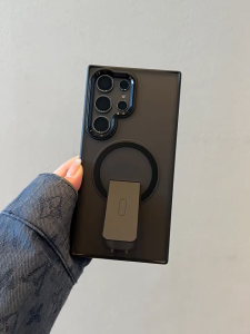 Lipat Tak Terlihat Stand Magsafe Magnetic Frosted Translucent Shockproof Phone Case For Samsung Galaxy S25 Ultra S25+ S24 FE S23 Ultra Wireless Charging Phone Cover Matte Anti-fingerprint Phone Casing With Metal Camera Ring Protector