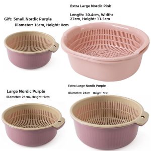 Kitchen Double Layer Plastic Drain Basket Vegetable Washing Basket Fruit Washing Basket Multi Purpose Rice Washing Tool Drain Screen