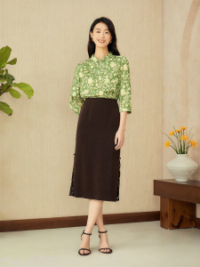 YINER | Elegant Traditional Printed Pleated Midi Skirt