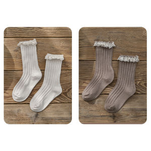 ถุงเท้าเด็กผู้หญิง ผ้าฝ้ายแท้ ครึ่งแข้ง เอวสูง ขอบลูกไม้ ทรงหลวม สำหรับเด็กวัยเตาะแตะ ฤดูใบไม้ผลิและฤดูใบไม้ร่วง