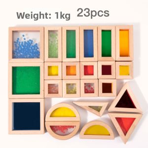Translucent Rainbow Color Wooden Building Blocks Montessori Educational Toy