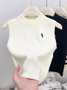 Áo Ba Lỗ Không Tay Mùa Hè Bằng Lụa Băng Dệt Kim Ngắn Cho Nữ Áo Lót Ngoài Thời Trang Dáng Ôm Cổ Chữ V Tay Áo Chun