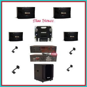 Paket Komplit Karaoke Set 4 Titik Speaker BMB 10 Inch Subwoofer 12 Inch 2 Mic Wireless