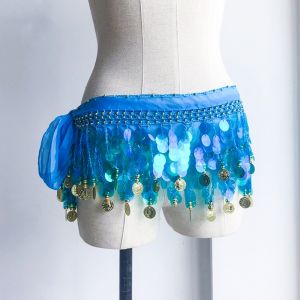 สายคาดเอวเต้นระบำหน้าท้องผู้หญิงผ้าพันสะโพกผ้าชีฟองสำริดมีเข็มขัดแต่งพู่