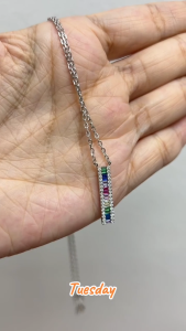 MILLENNE Multifaceted Rainbow Bar Studded Cubic Zirconia White Gold Necklace with 925 Sterling Silver (MLP-01)