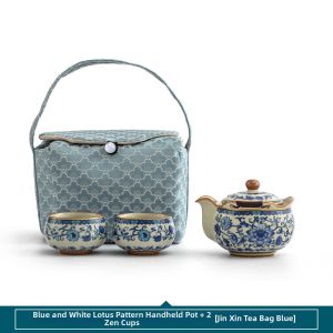 SANXUN | Outdoor Portable Luxury Blue and White Porcelain Chasing Lotus Tea Set