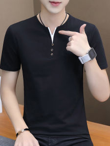 Slim Fit Mens Short Sleeve T-Shirt Pure Cotton Casual Thin V-Neck Summer Top Fashionable Versatile Breathable Youthful Trendy
