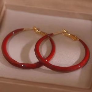 Retro Red Drip Glaze Earrings S925 Pure Silver Needle Autumn Winter Elegant Small Womens Ear Jewelry Fashionable Accessories