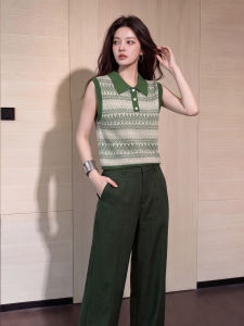 DANTING | Vintage Commuting Style Knitted Top and Wide-leg Pants Suit Slim Fit
