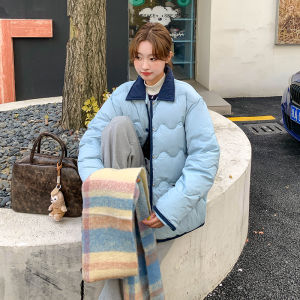 Áo Khoác Cotton Dày Màu Kaki Cho Nữ Mùa Đông 2025 Phong Cách Hàn Quốc Rộng Rãi Cỡ Nhỏ Áo Khoác Cotton Dài Tay Cổ Vuông