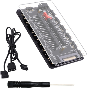 Bộ Chia Quạt ARGB PWM 10 Cổng Kép Với Nguồn Cấp SATA Cho Vỏ Máy Tính - Bao Gồm Bộ Mở Rộng Quạt ARGB 5V 3 Chân Và 4 Chân PWM