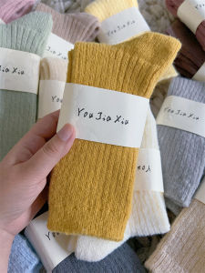 Maillard Color Series Fleece Lined Padded Warm Keeping Woolen Yarn Socks Pile Style Tube Socks Children Winter plus Size Women Fall and Winter Thick