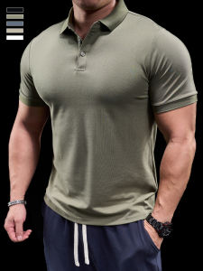 Mens Sport Fitness Short Sleeve Polo Shirt Running Training Clothes Cotton Material Breathable Moisture Wicking Casual Wear