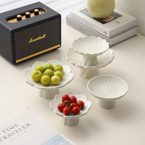 Luxurious Ceramic Fruit Plate Creamy Style High Foot Tea Snack Plate Candy Nut Dish Handmade Edible Arrangement Display Plate