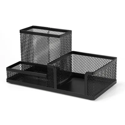 deli | Mesh Desk Organizer Metal Office Storage Box with Compartment Stationery Holder Office Supplies