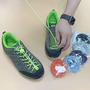 Sepasang Tali Sepatu Polos Bulat Elastis Karet Lazy Lace Lock No Tie Shoelaces NJ266