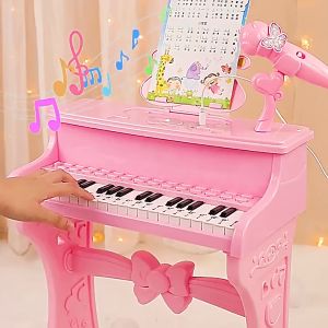 เปียโนมีเสียง มีไมค์ร้องเพลงได้จริง มีไฟ ปรับเสียงได้หลายแบบ เปียโนไมโครโฟนของเล่นเด็ก ชุดของขวัญ หลายสี ดนตรี