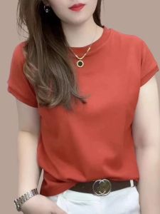 Slim Fit Womens T-Shirt Short Sleeve Summer New Design Shoulder Balance Thin Style Casual Versatile round Neck Korean Version