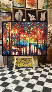 Tranh Canvas Phong Cảnh Con Đường Đêm (Hình thật tại xưởng - Đã có khung móc đinh treo) - The Canvas House