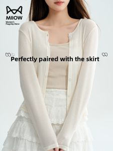 miiow | White New Style Cat Person Lenzing Sunscreen Ice Silk Knitted Outerwear Slim Fit Unique Design Versatile Summer Top