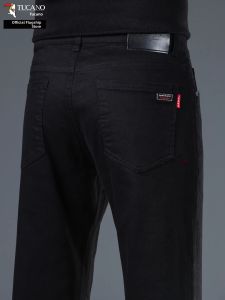 TUCANO | Mens Slim Fit Elastic Straight Cut Black Jeans