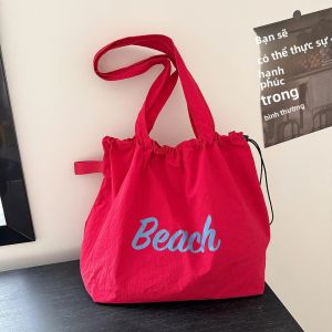 Túi Tote Canvas Dung Tích Lớn Cho Nữ Túi Đeo Vai Đi Biển Thông Thường Dây Thời Trang Di Động Có Túi Dây Kéo Bên Trong