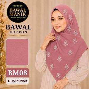 Bawal Manik Bawal Cotton Hijab with floral embroidery in red pink and green colors. Suitable for daily wear. Elegant for gatherings. Comfortable all day.