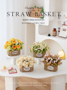 Baskets Dệt Cỏ Hoa Tulip Giả Trang Trí Phòng Khách Bàn Ăn Hoa Trang Trí Hoa Giả Hương Thơm Hoa Pha Trộn Kiểu Vườn